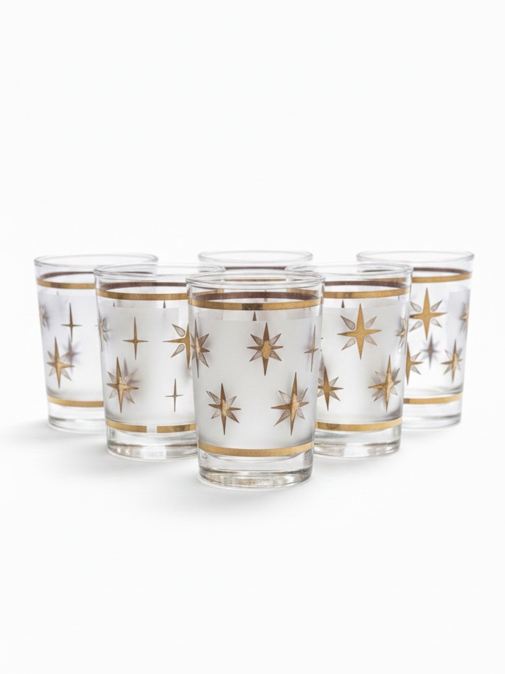 Set of 6 Vintage 60’s Dominion Glass “Atomic Starburst” Juice Glasses